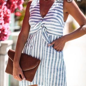 NWT VICI Knot-ical Striped Linen Pocket Dress